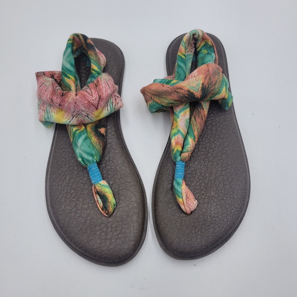Sanuk Yoga Sling Sandals Womens 7 Multi Color Abstract Print Yoga Mat Footbed